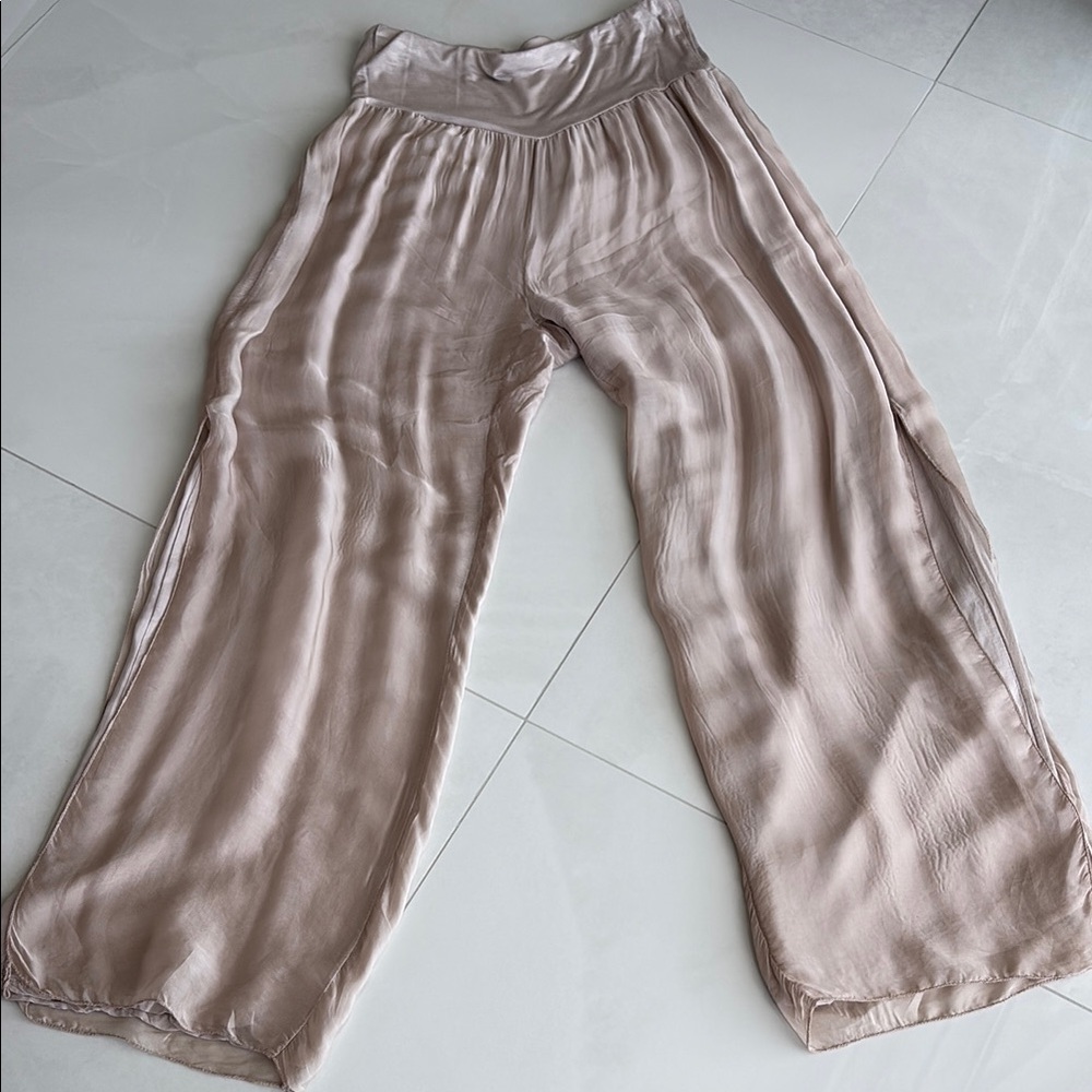 Elegant Wide Leg Pants Attachable Lining and Slit